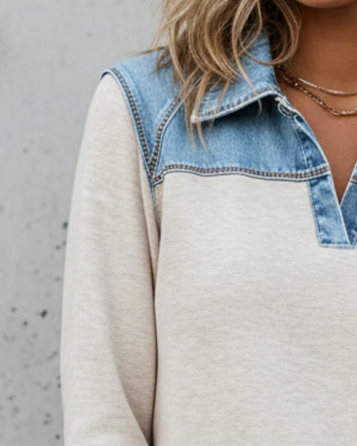 Trendy Color Block Assembled Sweatshirt