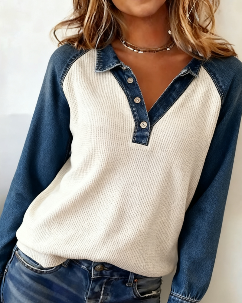 Trendy Contrast Lapel Top